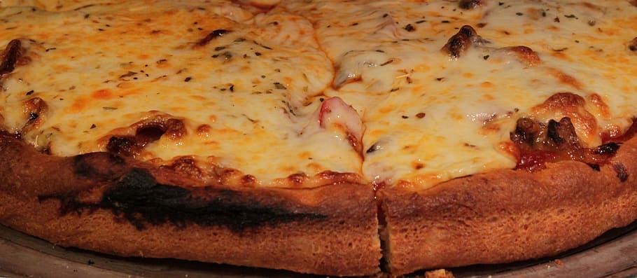 ham and cheese pizza, crust, mushroom, bake, closeup, cuisine HD wallpaper