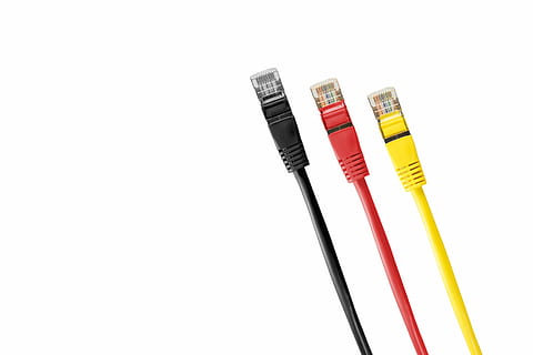 three black, red, and yellow cables, network cables, patch HD wallpaper