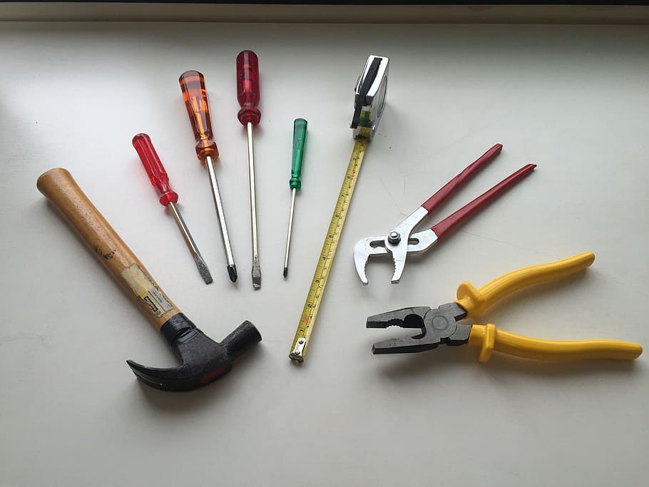 nine assorted mechanical tools, Hammer, Screwdriver, Work, Reform, HD wallpaper