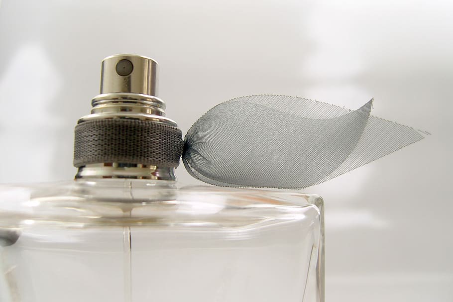 clear fragrance bottle, Glass, Bottle, Perfume, sprinkler, smell, HD wallpaper