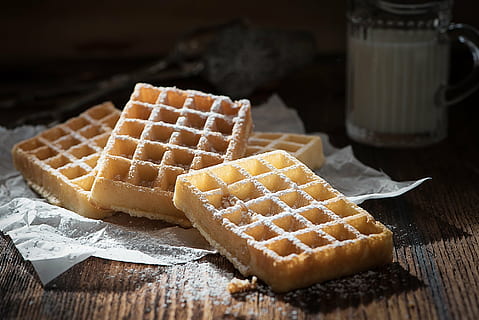 four slice cakes, waffles, sweet, delicious, bake, eat, pastries HD wallpaper