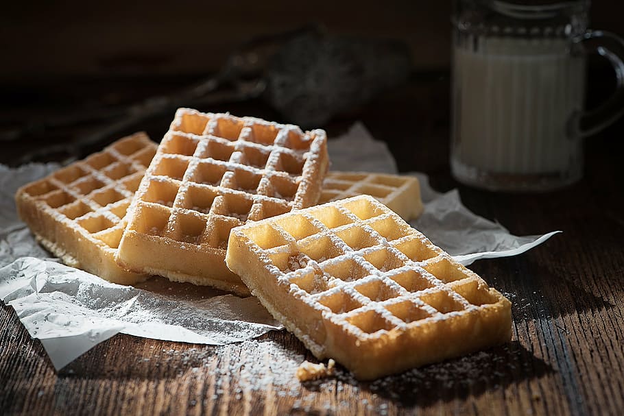 four slice cakes, waffles, sweet, delicious, bake, eat, pastries HD wallpaper