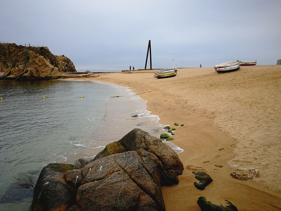 beach, water, costa brava, sea, land, sand, sky, rock, rock - object HD wallpaper