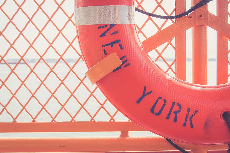 red inflatable floater ring on orange metal rack, untitled, bridge, HD wallpaper