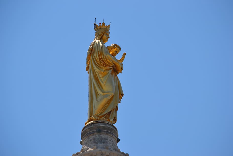 virgin, statue, marseille, child, famous Place, architecture HD wallpaper