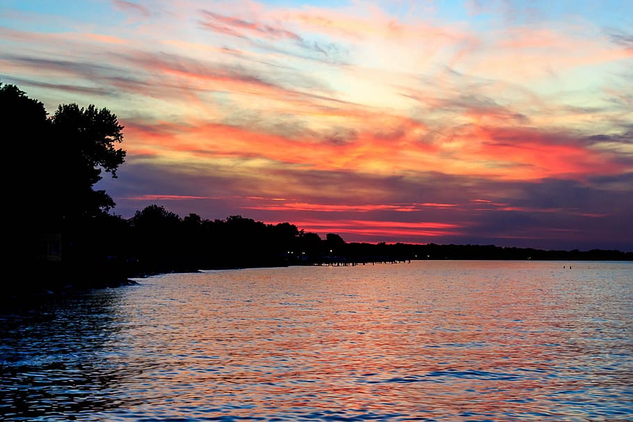 skyline, water, scene, bay, night, twilight, scenic, waterfront HD wallpaper