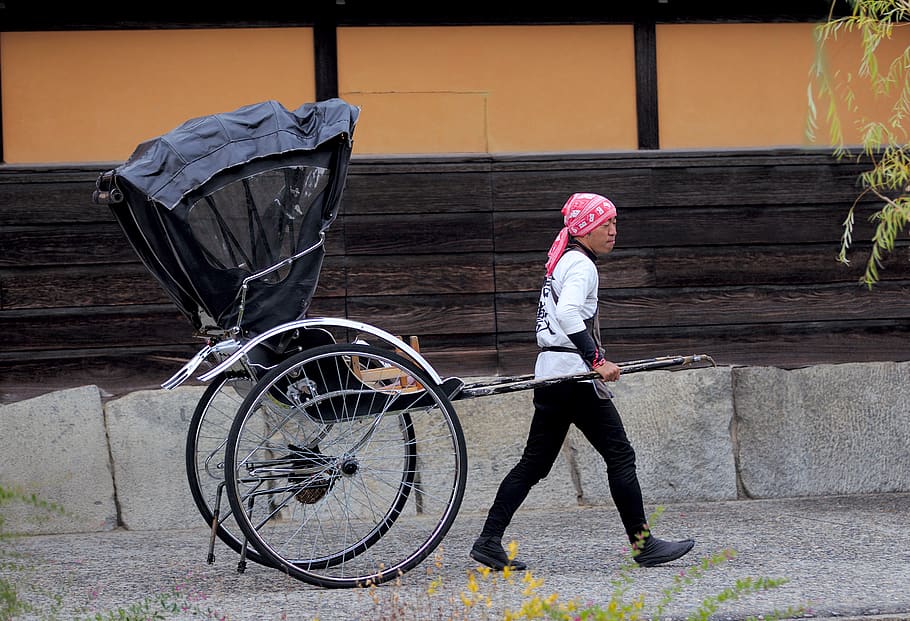 japan, kurashiki, rickshaw, real people, full length, transportation HD wallpaper