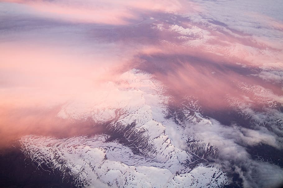 snow capped mountain aerial photography, aerial photography of snow cap mountain HD wallpaper