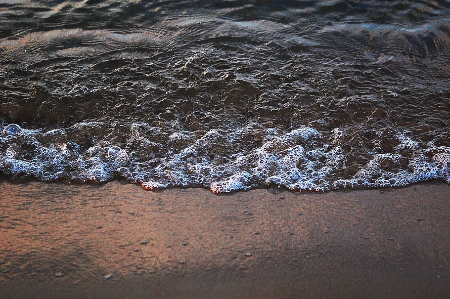 wave, sea, ocean, water, sea water, beach, blue, sunset, dark HD wallpaper
