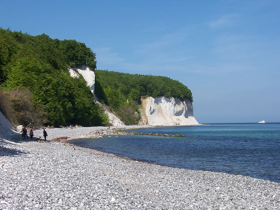 body of water near green trees, Rügen, White Cliffs, Chalkboard HD wallpaper