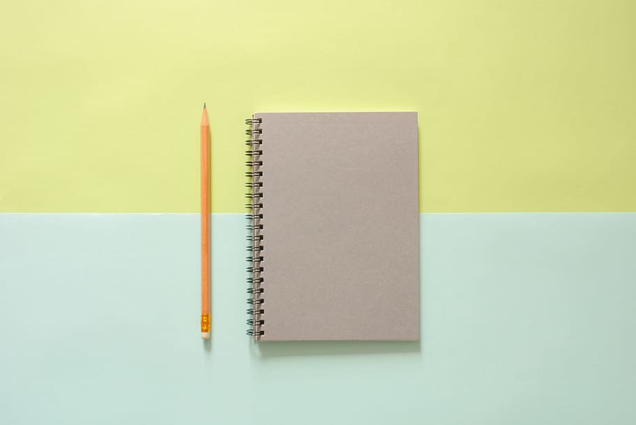 notebook, pencil, background, top view, school supplies, writing tool HD wallpaper