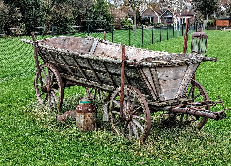 carry, slide, wagon, grass, wheel, wood, transport system, summer HD wallpaper
