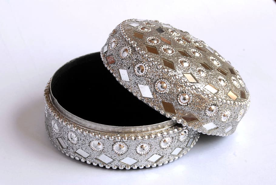 Trinket, Box, Ornament, trinket box, silver, gift, open, lid HD wallpaper