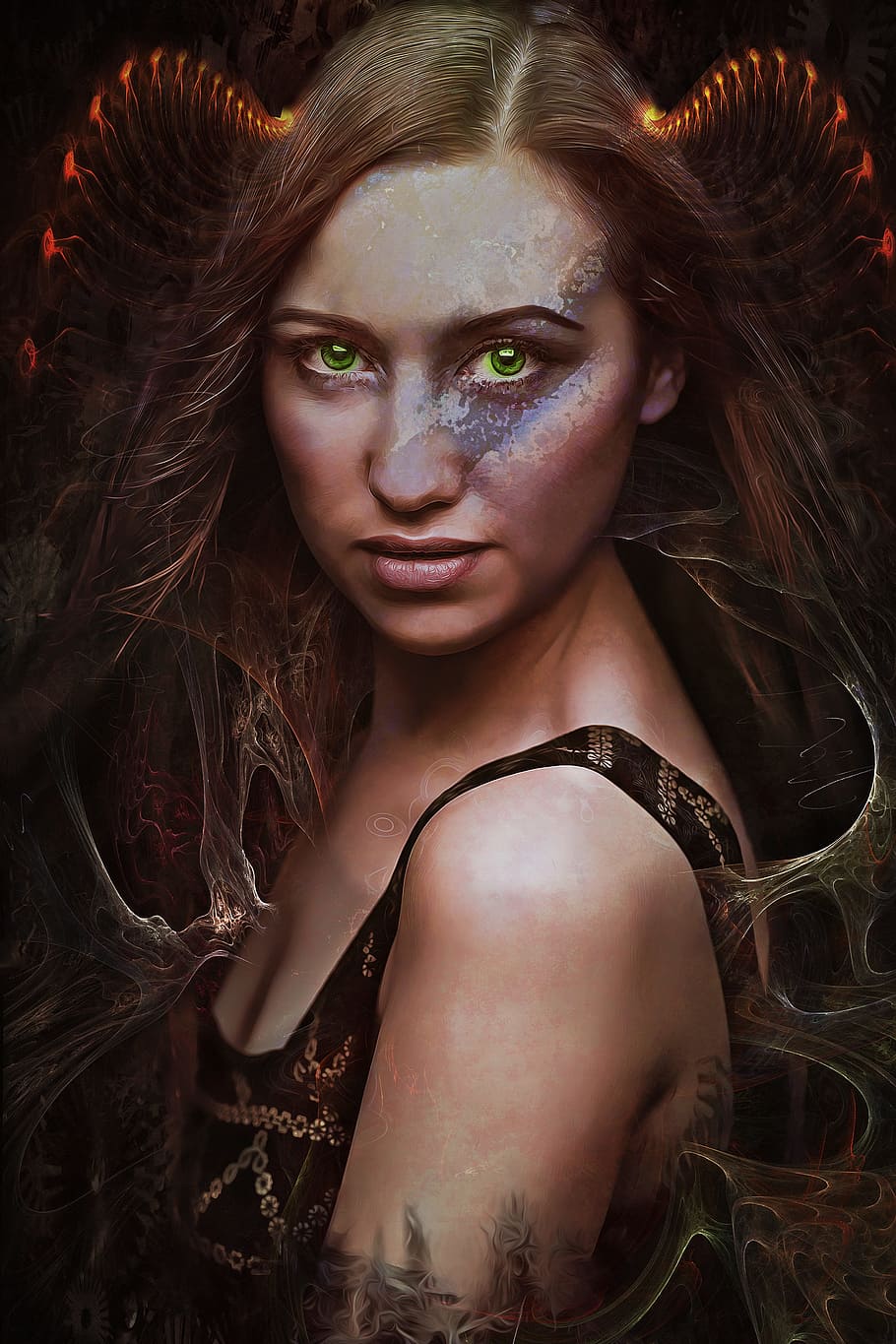 women's brown dress, gothic, dark, fantasy, portrait, textures HD wallpaper