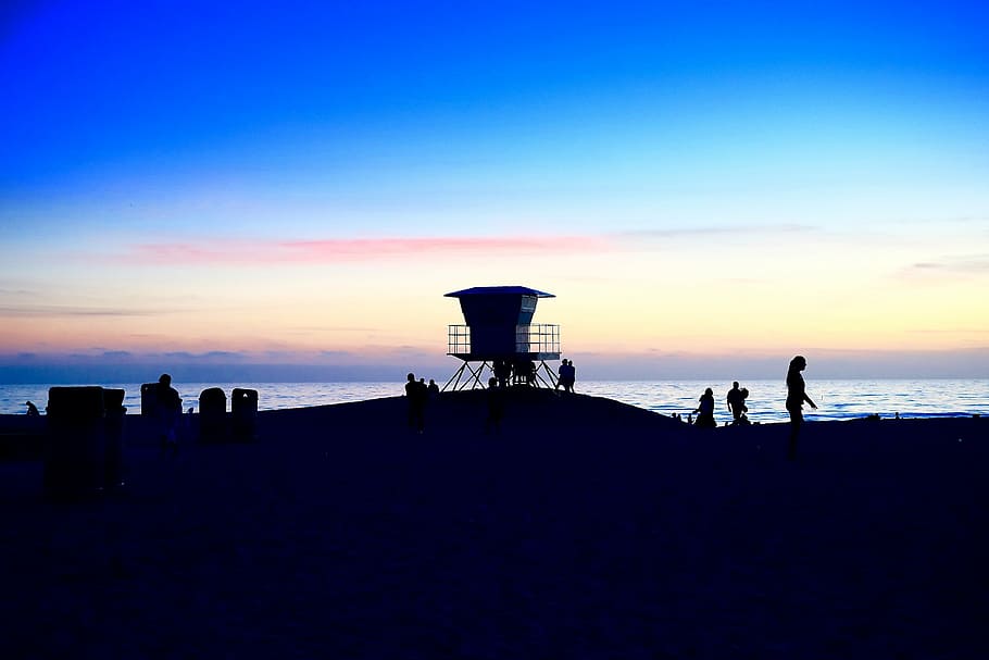 beach, lifeguard, tower, m, lookout, evening, ocean, sea, safety HD wallpaper