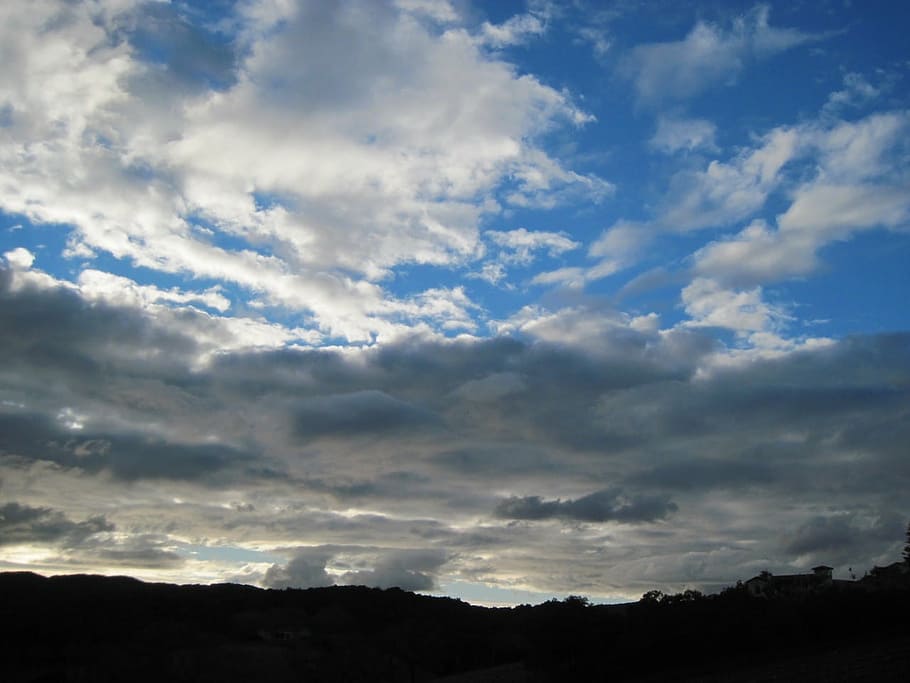 silhouette, back light, clouds, sky, cloud formation, blue HD wallpaper