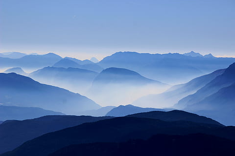 silhouette of mountain range, mountains, passes, clouds, mist HD wallpaper