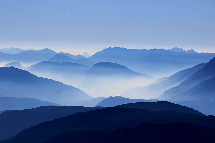 HD wallpaper: silhouette of mountain range, mountains, passes, clouds ...