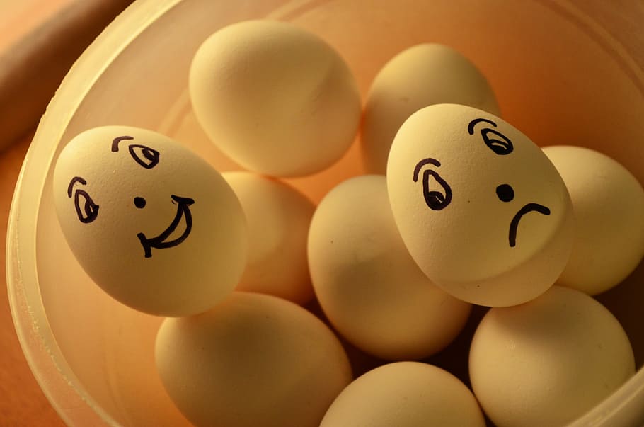 white eggs in clear plastic container, expression, happy, sad HD wallpaper