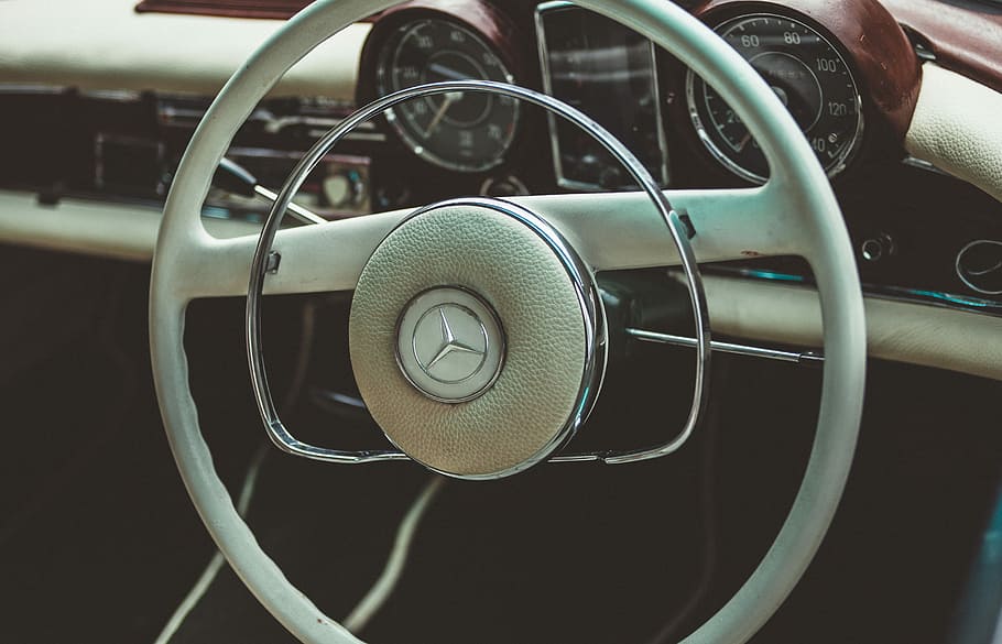 image contains close up photo of Mercedez Benz car steering wheel HD wallpaper