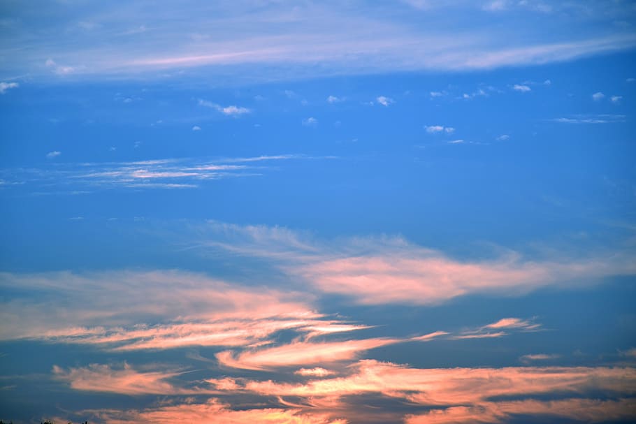 sky, sunset, evening sky, clouds, blue, nature, pink, cloud - sky HD wallpaper
