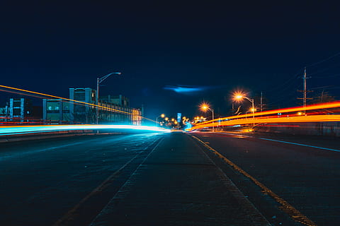 time lapse photography of road during night, buildings, lights HD wallpaper