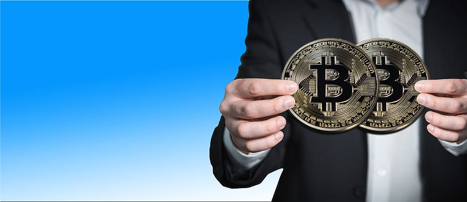 person holding bitcoin, hand, man, keep, present, money, electronic money