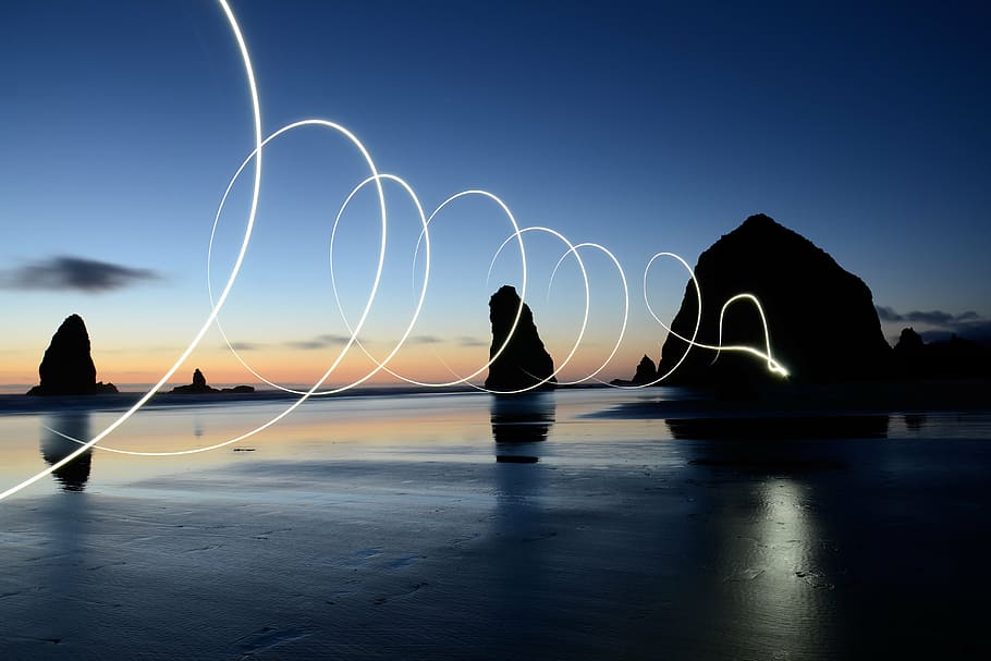 timelapse photography of light at beach, beautiful, dawn, dusk HD wallpaper