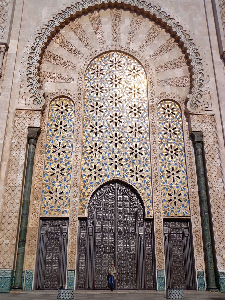 Mosque, Casablanca, Morocco, Door, arch, ornate, architecture, HD wallpaper
