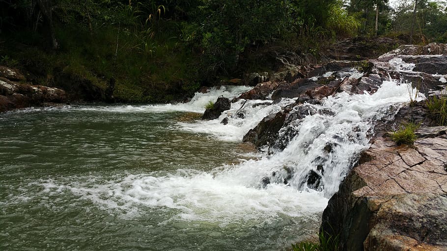 waterfalls, whitewater, belize, pool, rock's, motion, beauty in nature HD wallpaper
