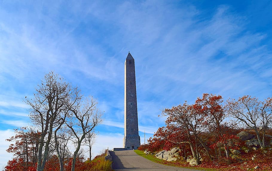 park, trees, nature, monument, foliage, red, autumn, fall, season HD wallpaper