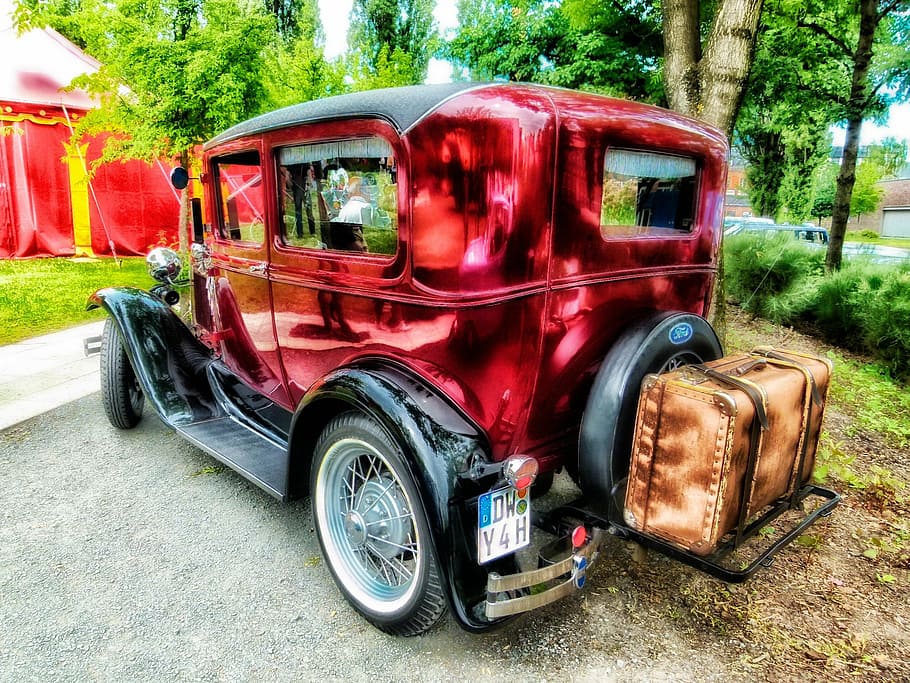 red SUV parked beside tree, ford, 1930, car, auto, automobile HD wallpaper