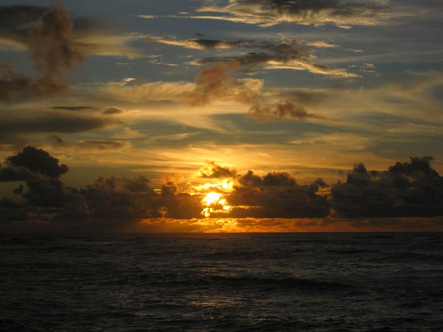 hawaii, sunset, scenic, sky, sea, cloud - sky, water, horizon HD wallpaper