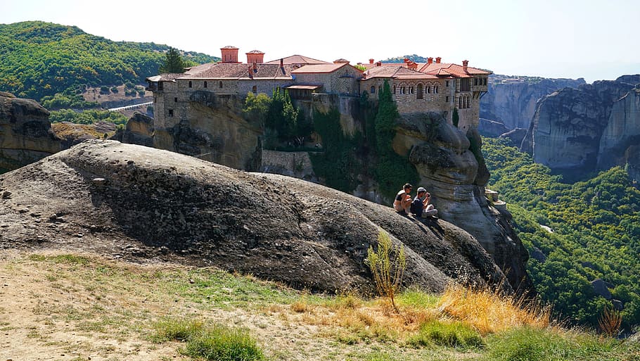 meteora, greece, monastery, rocks, spectacular, greek, solid HD wallpaper