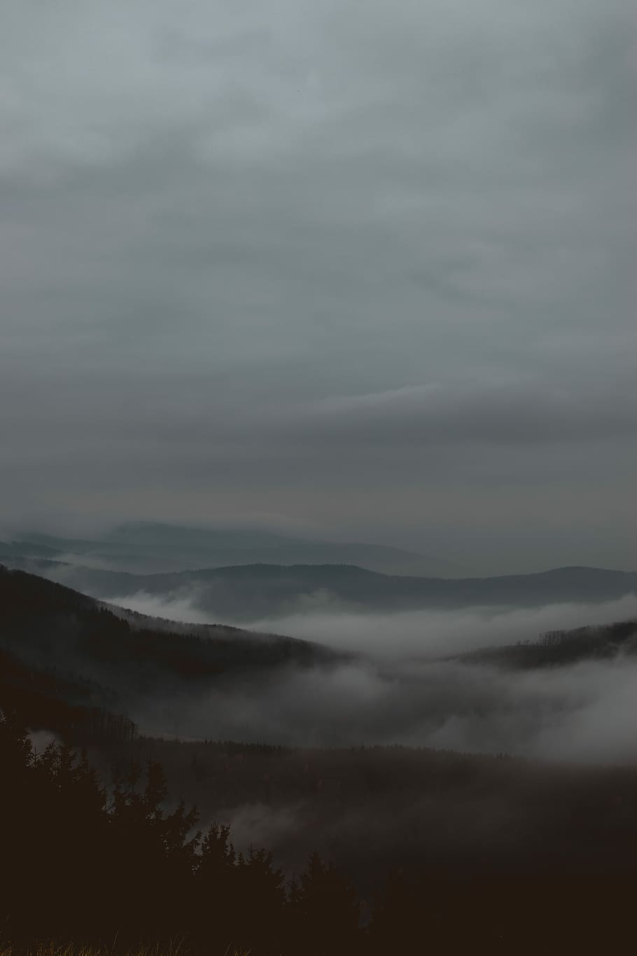 landscape photo of mountains with white pugs, high angle photography of foggy mountain HD wallpaper