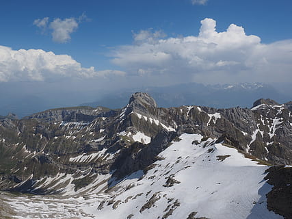 Old Man, Mountain Summit, lenses ridge, snow fields, alpstein region HD wallpaper