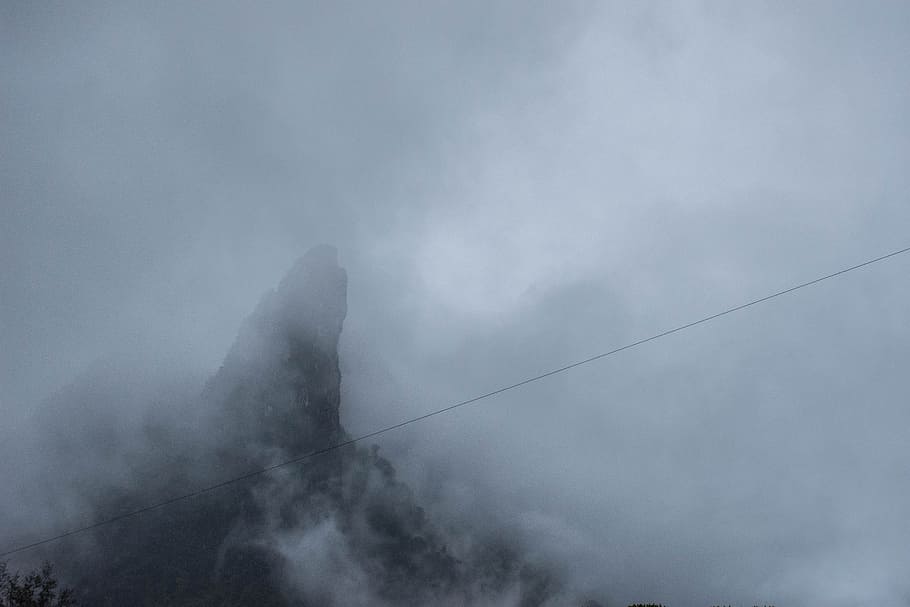 fog, mountains, waterfall, nature, thailand, sky, outdoor, rock HD wallpaper