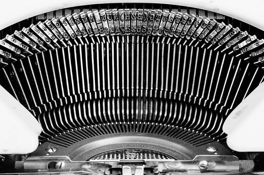 gray and white typewriter, types, black white, structure, black and white HD wallpaper