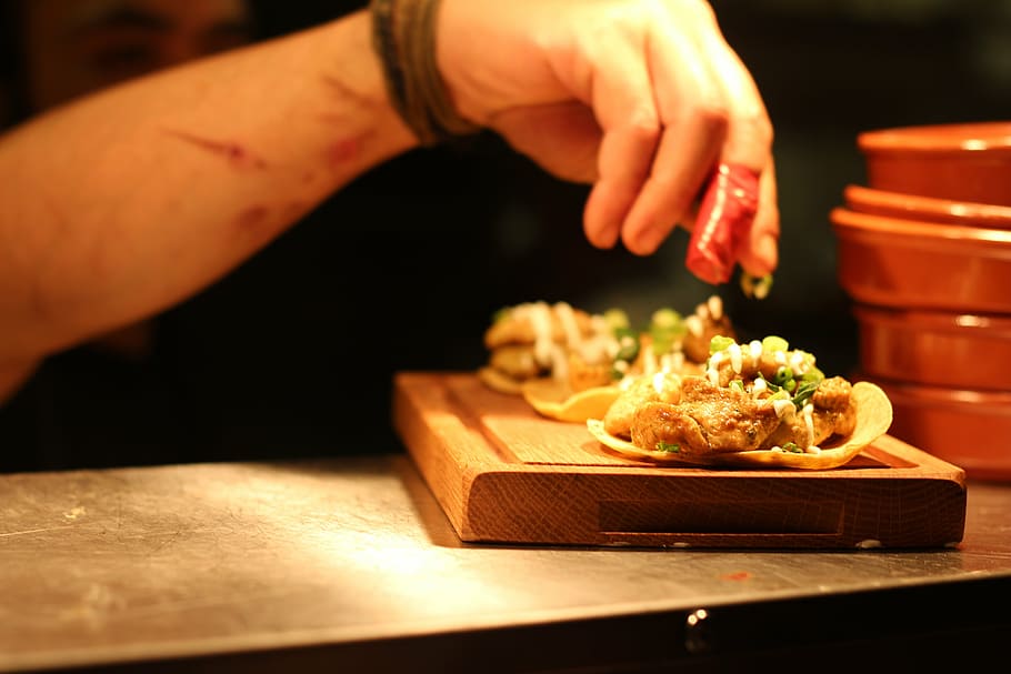selective focus photography of soft taco on chopping board HD wallpaper