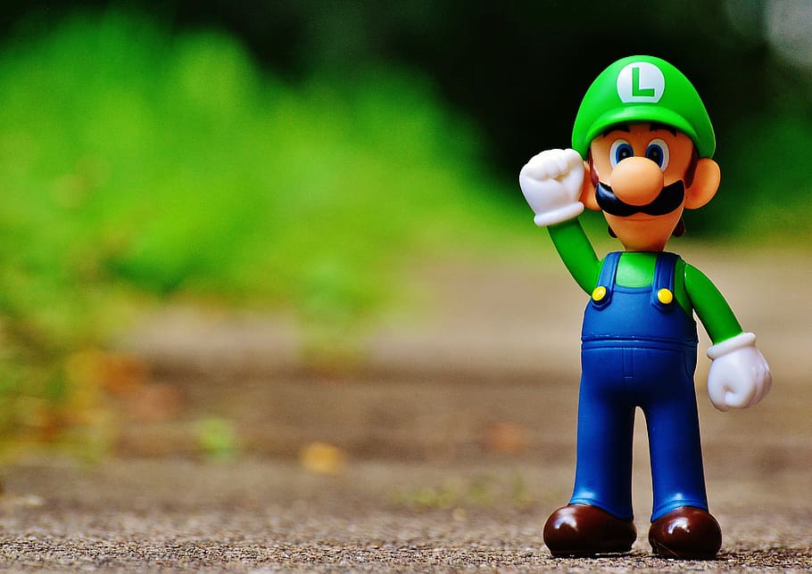 closeup photography of Luigi figurine, figure, play, nintendo, HD wallpaper