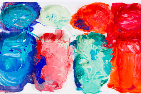 assorted-color water colors in white pallet, range, tool, painter HD wallpaper