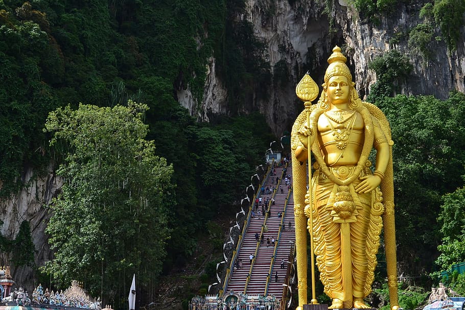 Buddha statue, Batu Caves, Buddha Statues, Malaysia, gold statue