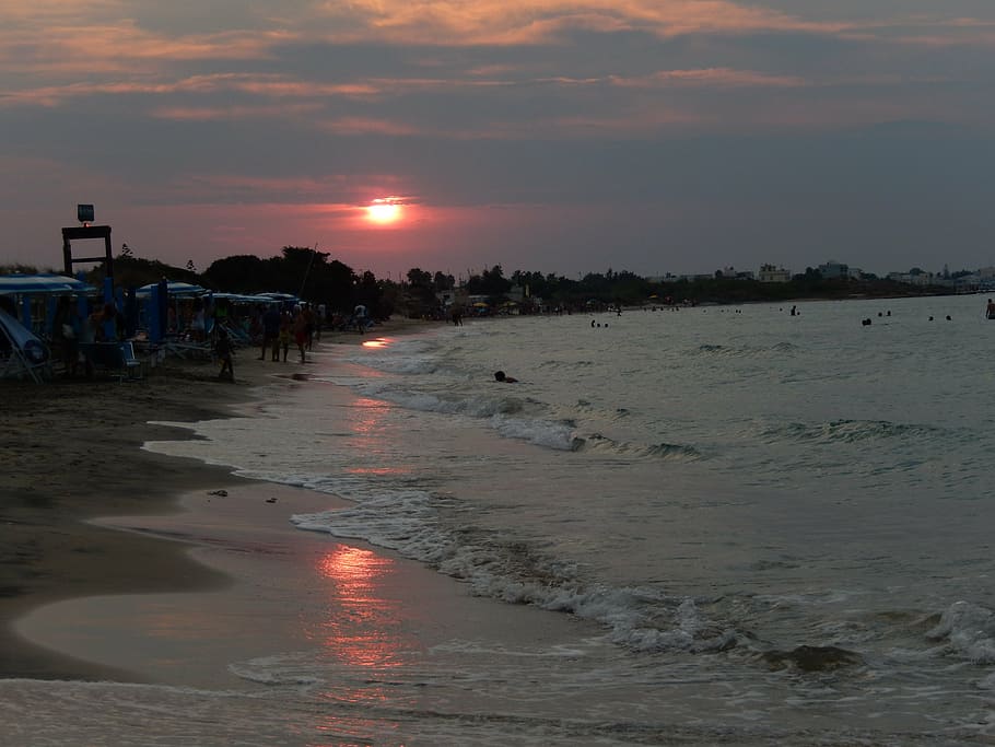 sunset, sea, sky, water, cloud - sky, beach, beauty in nature HD wallpaper