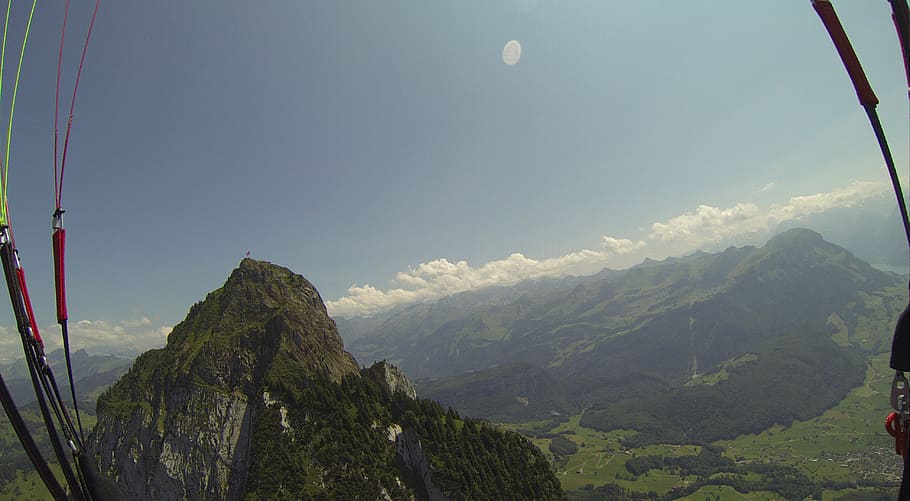 paragliding, fly, summer, mountains, dom, myths, schwyz, scenics - nature HD wallpaper