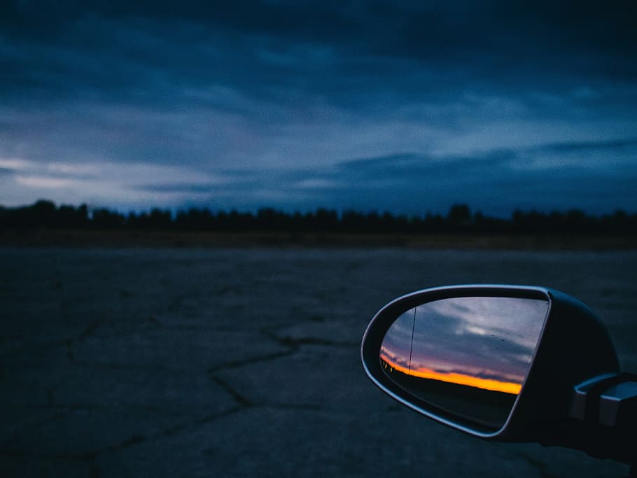 sunset, dusk, night, evening, sky, clouds, mirror, car, cloud - sky HD wallpaper