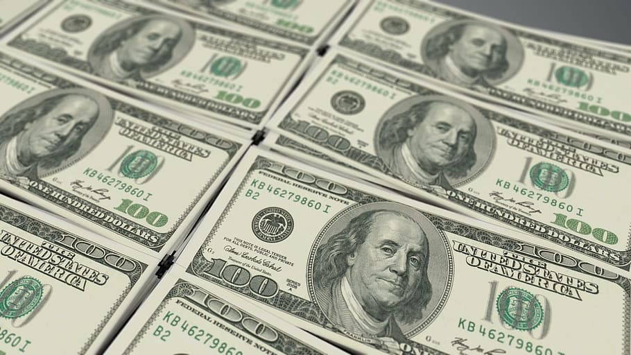 closeup photo of 100 U.S. dollar banknote lot, usd, bills, dollars