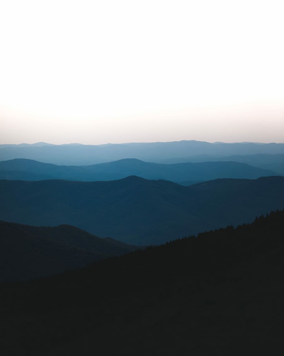 mountain fade, mountain ranges, blue, tree, forest, cloud, fog HD wallpaper
