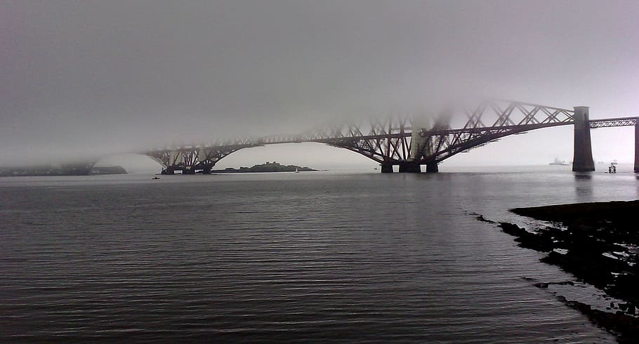 forth bridge, railway, misty, water, bridge - man made structure HD wallpaper