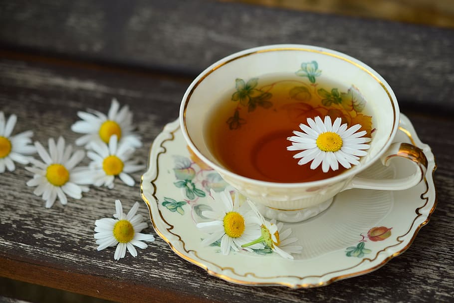 teacup with flower, tee, porcelain, drink, decor, break, still life, HD wallpaper