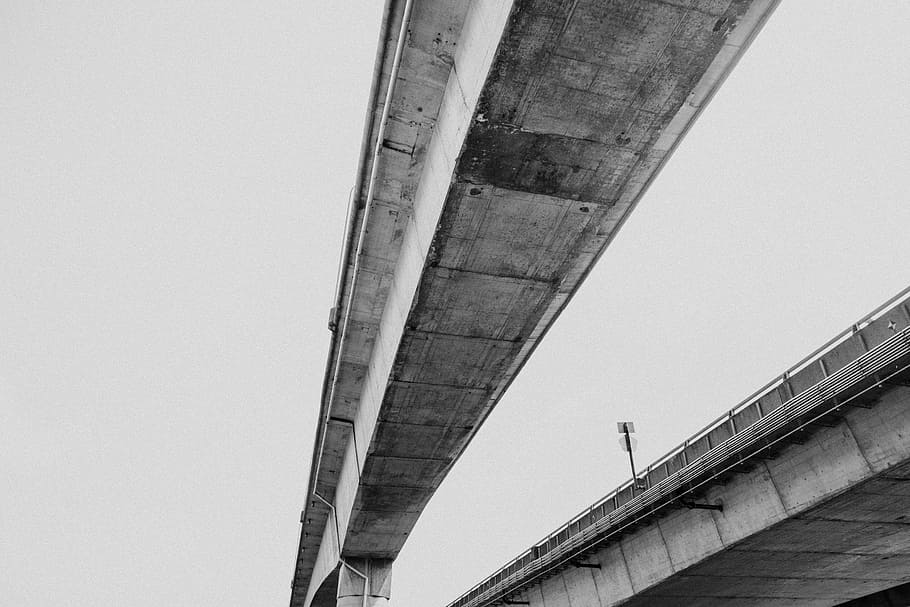low-angle photo of concrete bridge, low angel view of concrete bridge HD wallpaper